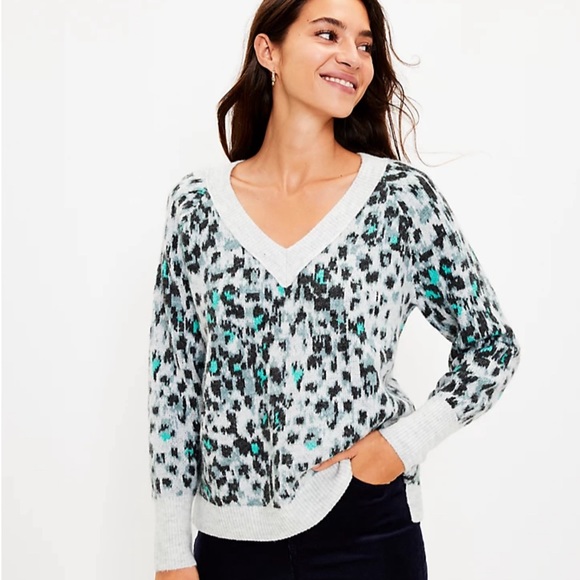 LOFT Sweaters - EUC Loft Leopard Print Relaxed V-Neck Sweater SZ XL